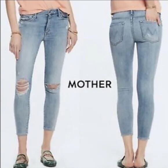 Mother high Waisted Looker Crop Denim Jeans In Chatterbox Embroidered Size 28 - Picture 15 of 15